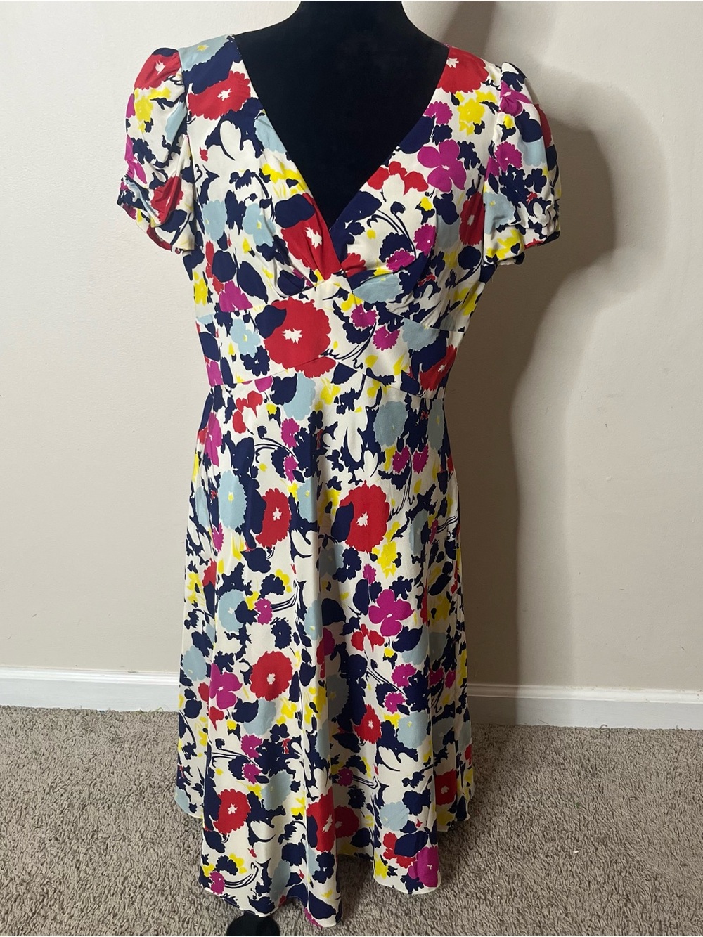 Lauren Ralph Lauren Women’s Multi-Color Floral V-Neck A~Line Silk Midi Dress 12